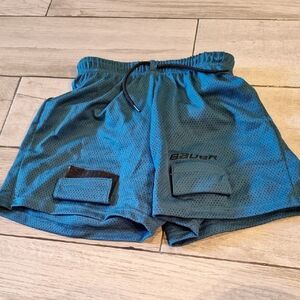 Bauer Teal Mesh Hockey Shorts with Pocket Flaps